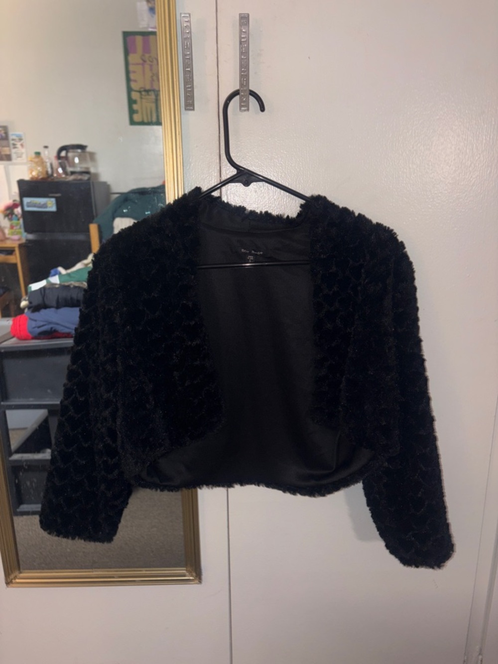 Blu Sage Black Faux Fur Cropped Teddy Jacket